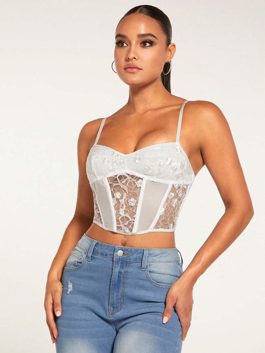 SHEIN BAE Contrast Lace Cami Top - White - View 1