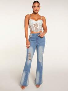 SHEIN BAE Contrast Lace Cami Top - White - View 3