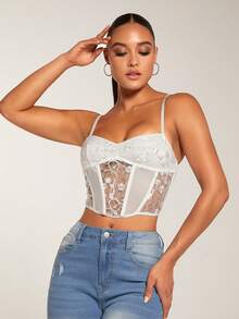 SHEIN BAE Contrast Lace Cami Top - White - View 4