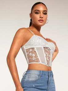 SHEIN BAE Contrast Lace Cami Top - White - View 5
