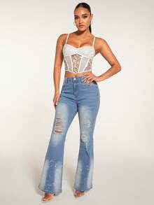SHEIN BAE Contrast Lace Cami Top - White - View 6
