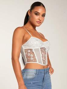 SHEIN BAE Contrast Lace Cami Top - White - View 7