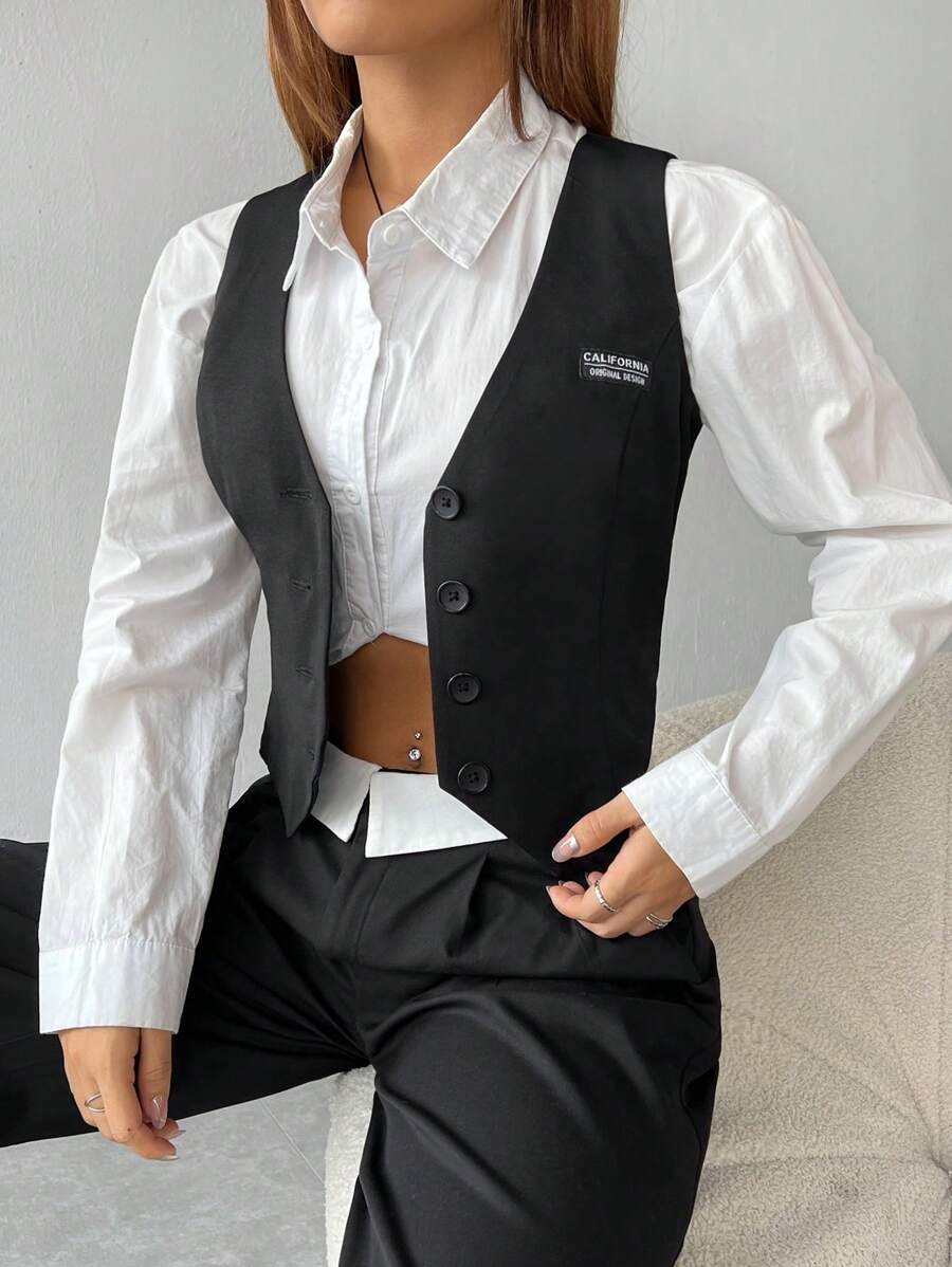 SHEIN EZwear 字母補丁細節馬甲西裝外套不帶襯衫