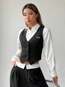 SHEIN EZwear 字母補丁細節馬甲西裝外套不帶襯衫