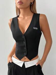 SHEIN EZwear 字母補丁細節馬甲西裝外套不帶襯衫