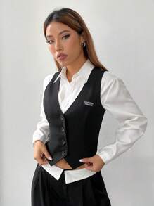 SHEIN EZwear 字母補丁細節馬甲西裝外套不帶襯衫