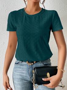 SHEIN Frenchy Chất rắn Lỗ gắn thêu Áo thun - Màu xanh lá cây đậm - Xem 7