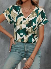 SHEIN LUNE In Địa lý tay cánh Áo sơ mi - Nhiều màu - Xem 6