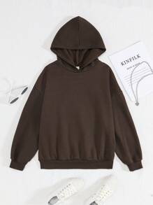 Teen Girl Butterfly & Slogan Graphic Drop Shoulder Sweatshirt - Coffee Brown - View 2