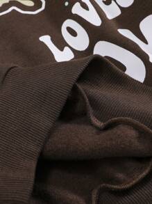 Teen Girl Butterfly & Slogan Graphic Drop Shoulder Sweatshirt - Coffee Brown - View 3