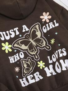 Teen Girl Butterfly & Slogan Graphic Drop Shoulder Sweatshirt - Coffee Brown - View 4