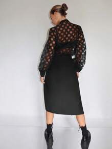 SHEINNeu 素色高衩側打結圍裹下擺半身裙 - 黑色 - 查看 2