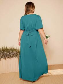 SHEIN Belle Plus Butterfly Sleeve Split Thigh Dress - Green - View 2