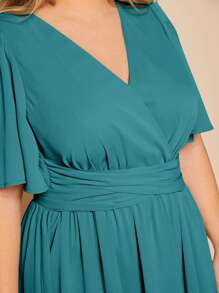 SHEIN Belle Plus Butterfly Sleeve Split Thigh Dress - Green - View 3