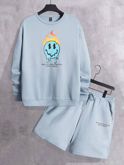 Guys Cartoon Graphic Sweatshirt & Drawstring Waist Shorts