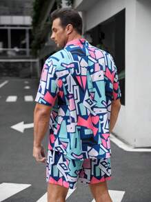Manfinity VCAY 男士大码幾何印花襯衫&短褲 - 彩色 - 查看 2