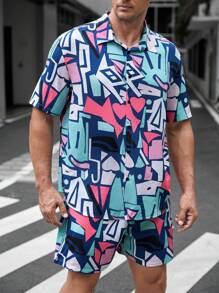 Manfinity VCAY 男士大码幾何印花襯衫&短褲 - 彩色 - 查看 6