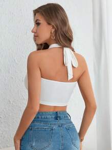 Firerie Draped Front Backless Halter Top - White - View 2