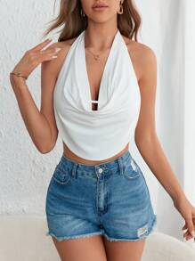 Firerie Draped Front Backless Halter Top - White - View 3