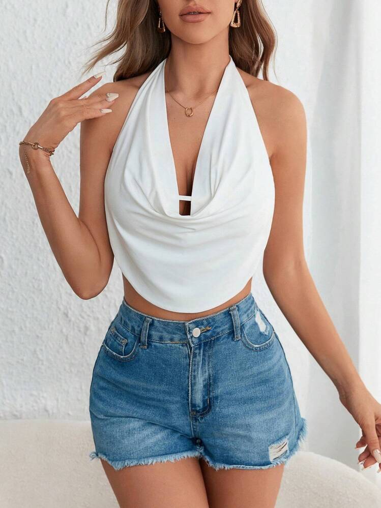 Firerie Top halter con fruncido delantero de espalda abierta - Blanco - Añade 3