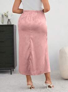 SHEIN Privé Plus Floral Jacquard Satin Skirt - Baby Pink - View 2