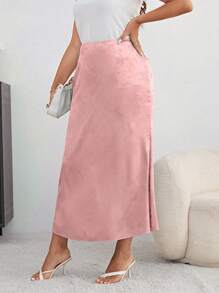 SHEIN Privé Plus Floral Jacquard Satin Skirt - Baby Pink - View 4