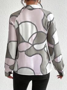 SHEIN Privé Chain Print Tie Neck Blouse - Multicolor - View 3