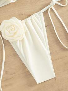 Swim Chiccia Summer Beach Appliques Bandeau Tie Side Bikini Set - Beige - View 5