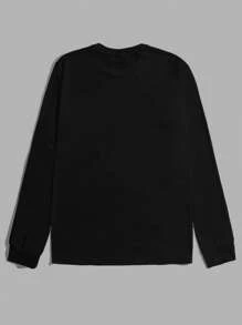 Manfinity BRENVOR 男士字母图案T恤，夏季/秋季，长袖上衣 - 黑色 - 查看 2