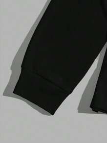 Manfinity BRENVOR 男士字母图案T恤，夏季/秋季，长袖上衣 - 黑色 - 查看 3