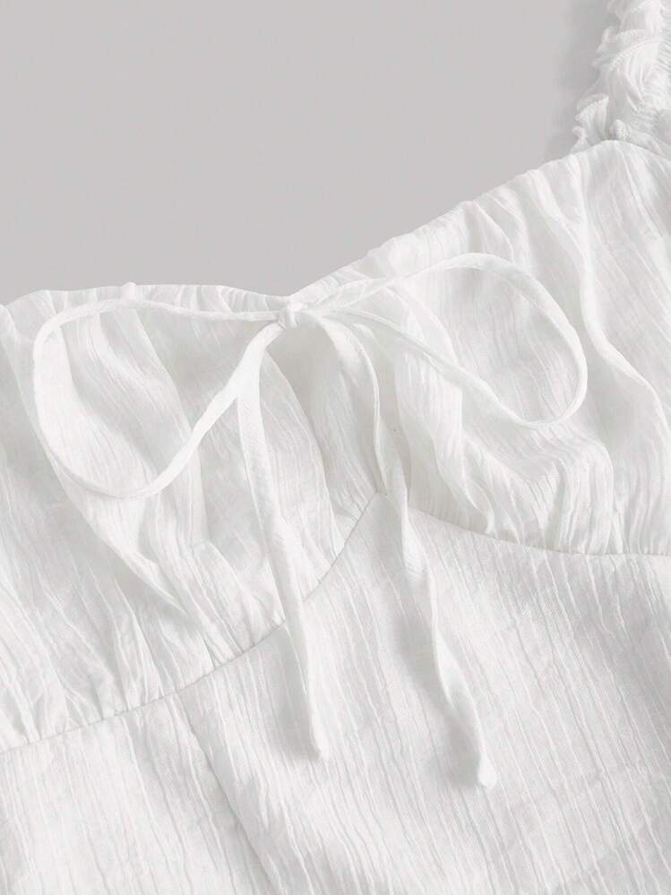 SHEIN Girlism Blusa corta con scollo quadrato, maniche a palloncino e spalle scoperte, versatile e casual, per ragazze pre-adolescenti, nuova collezione primavera/estate - Bianco - Visualizzare 9