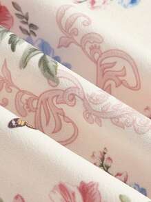 SHEIN MOD Allover Floral Print Bustier Cami Top & Skirt - Beige - View 3