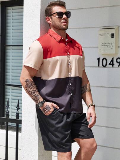 Manfinity Homme Men Plus Color Block Shirt & Shorts