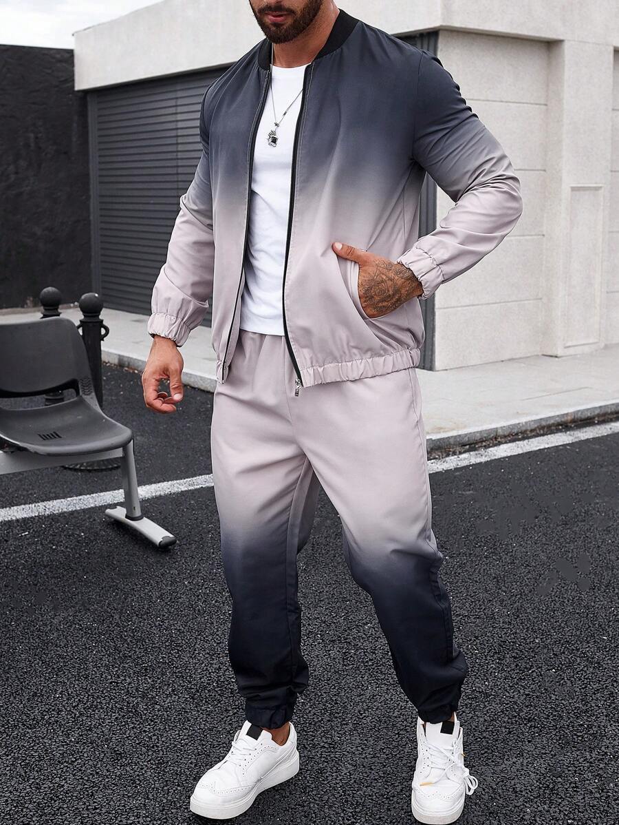 Manfinity Homme Nam Bóng Dây kéo Áo khoác & Quần - Xám - Xem 1