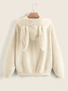 SHEIN EZwear 3D Ear Design Teddy Hoodie - Beige - View 1