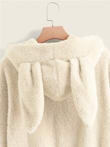 SHEIN EZwear 3D Ear Design Teddy Hoodie - Beige - View 4