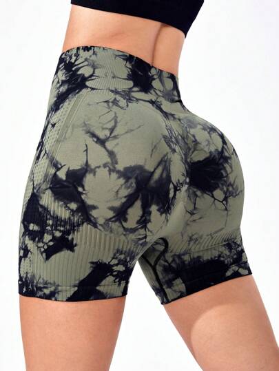 SHEIN Yoga Trendy 紮染寬腰帶運動短褲