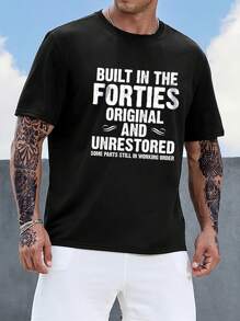 Manfinity Homme 男士大码標語圖案T恤 - 黑色 - 查看 1