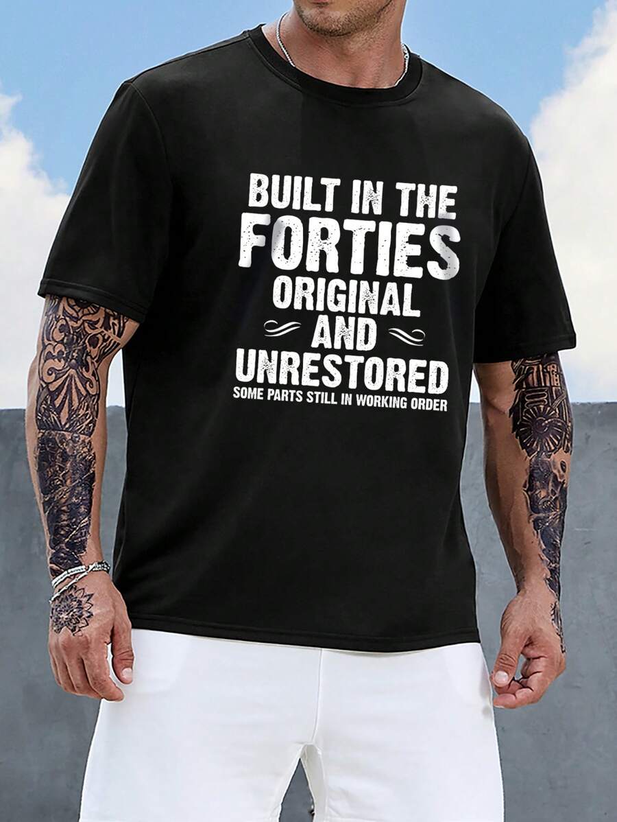 Manfinity Homme 男士大码標語圖案T恤 - 黑色 - 查看 1