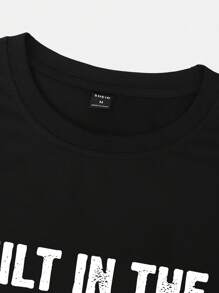 Manfinity Homme 男士大码標語圖案T恤 - 黑色 - 查看 4