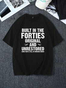 Manfinity Homme 男士大码標語圖案T恤 - 黑色 - 查看 5