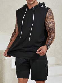 Manfinity Homme 男士大码抽繩連帽背心上衣&翻蓋口袋短褲