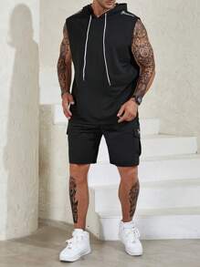 Manfinity Homme 男士大码抽繩連帽背心上衣&翻蓋口袋短褲