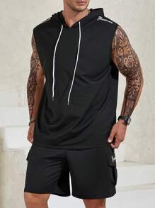 Manfinity Homme 男士大码抽繩連帽背心上衣&翻蓋口袋短褲