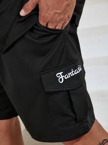 Manfinity Homme 男士大码抽繩連帽背心上衣&翻蓋口袋短褲