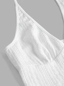 SHEIN EZwear Summer Solid Backless Crop Halter Top - White - View 4