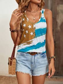 SHEIN LUNE In Sao Nút phía trước Áo ba lỗ - Màu xanh Bạc hà - Xem 1