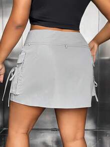 SHEIN Coolane Hơn Túi có nắp Thắt lưng Váy chở hàng - Xám - Xem 2