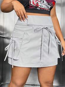 SHEIN Coolane Hơn Túi có nắp Thắt lưng Váy chở hàng - Xám - Xem 5