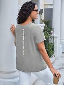 Easithlete Talla grande Camiseta deportiva con estampado de slogan - Gris - Ver 1
